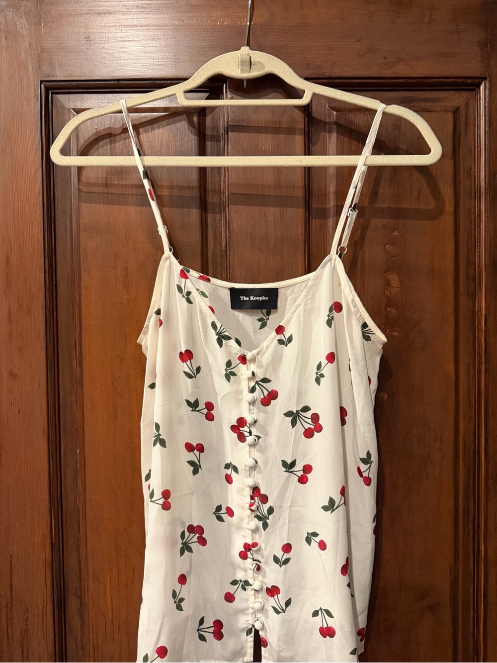 The Kooples White Cherry-Print Spaghetti Strap Cami